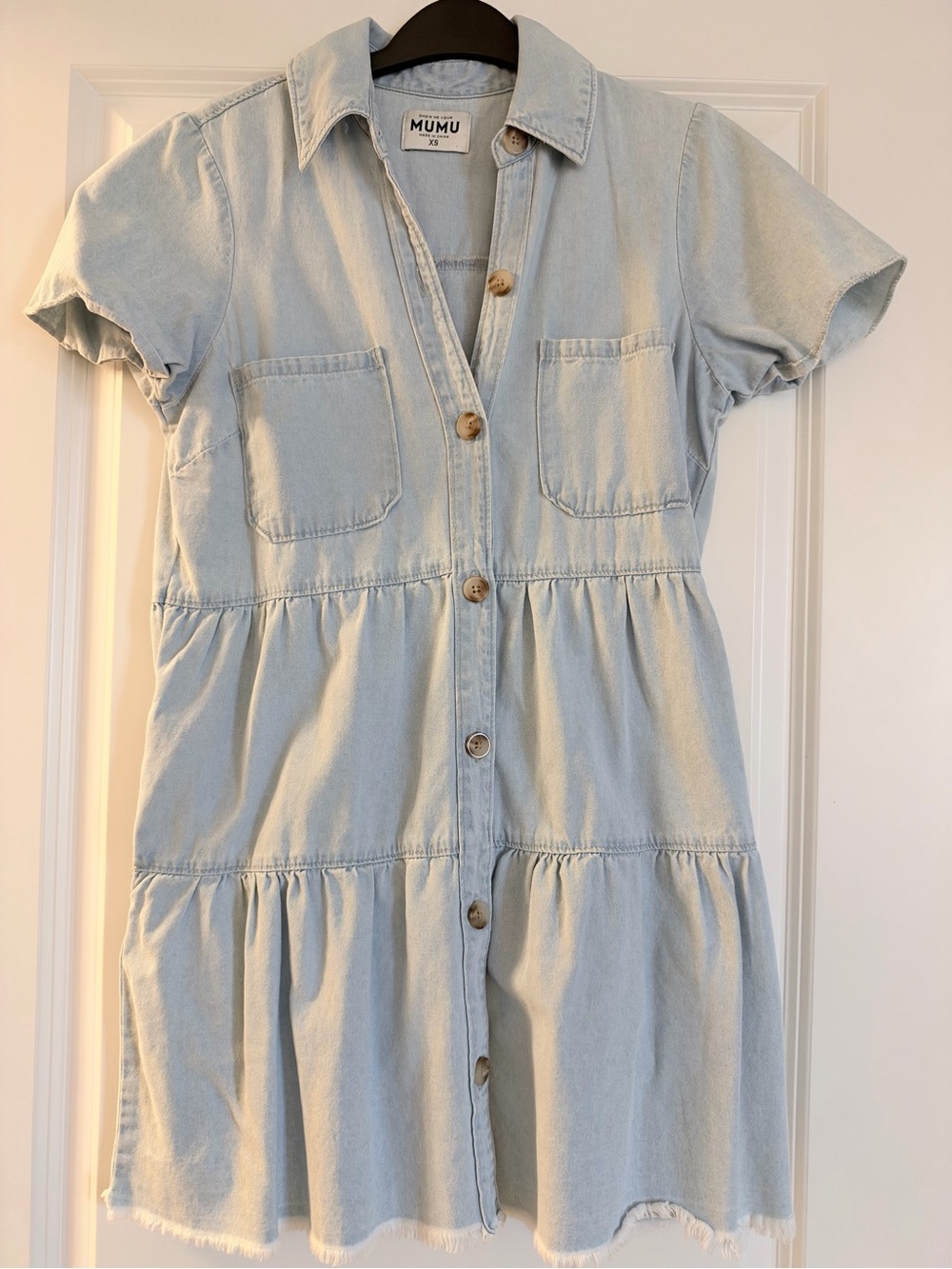 Show Me Your Mumu Light Wash Denim Tiered Mini Dress XS